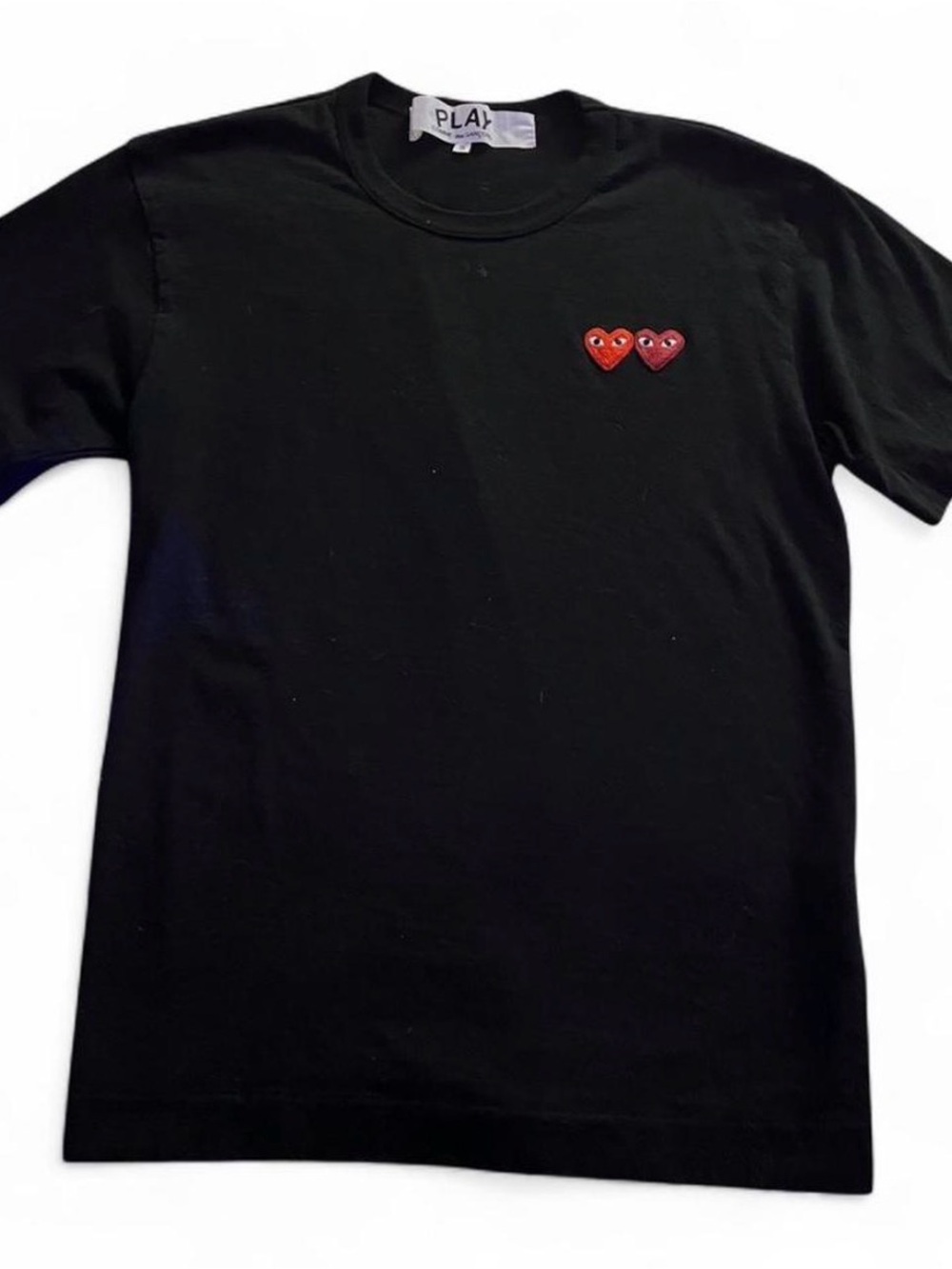 Comme des Garcons PLAY Black Tee with Double Red Heart Patch